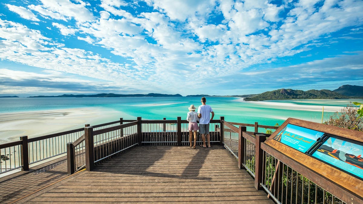 Lady Enid visits the Hill Inlet Lookout over Whitehaven Beach Whitsundays