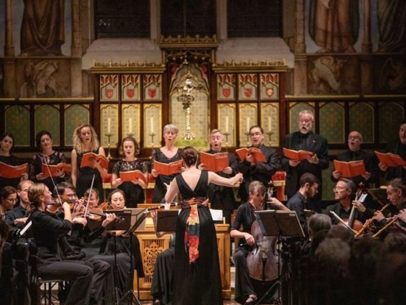 A group of people performing in a concert