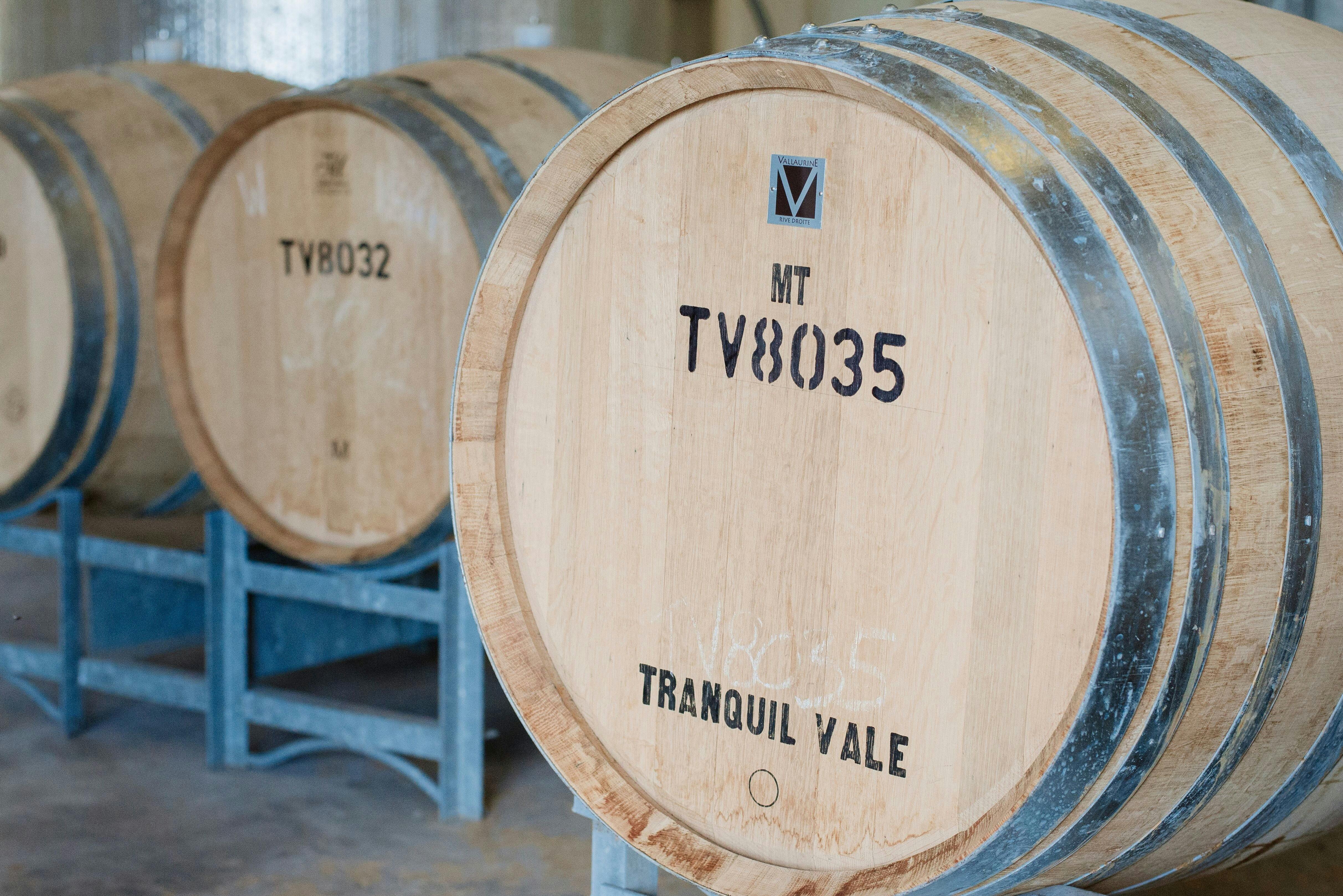 Barrels in  onsite winery