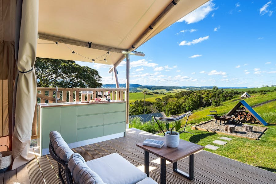 Black Prince deck with outdoor kitchen and view