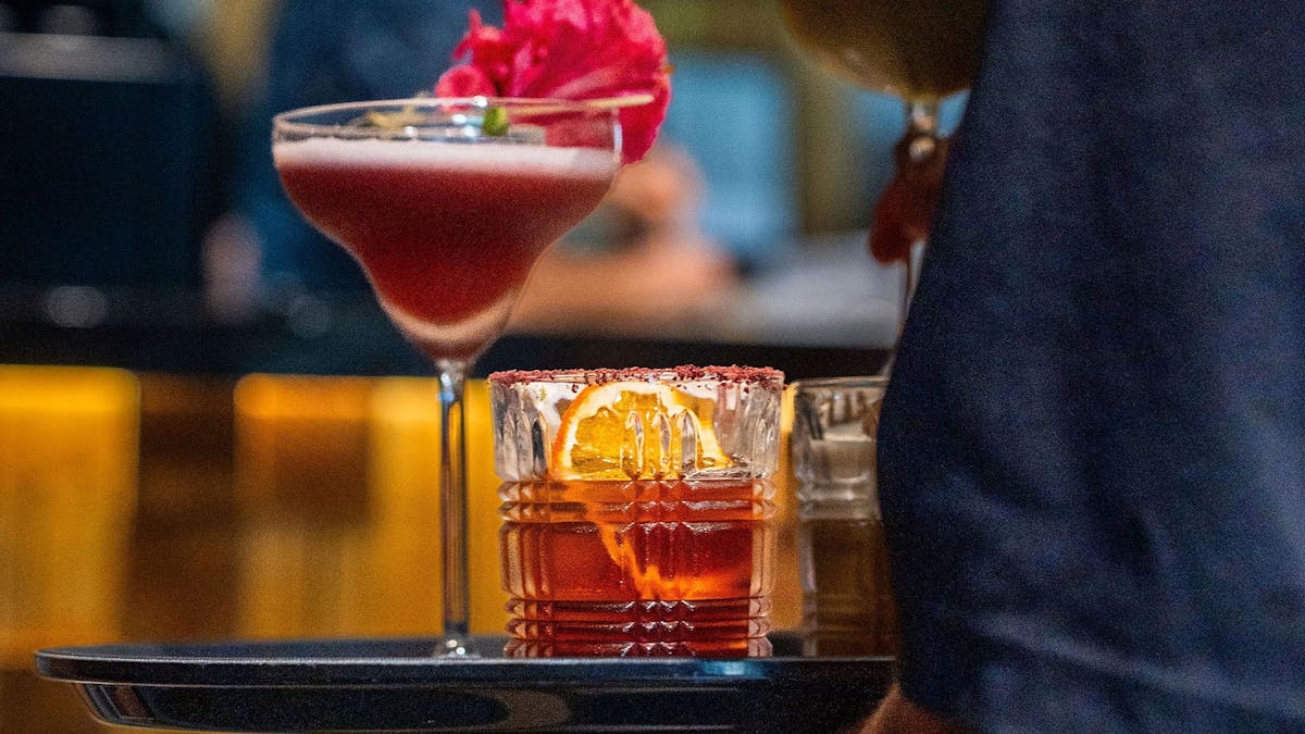 KOI Bar & Restaurant cocktails, including Shiso Sour, Davidson plum negroni and matcha sour.