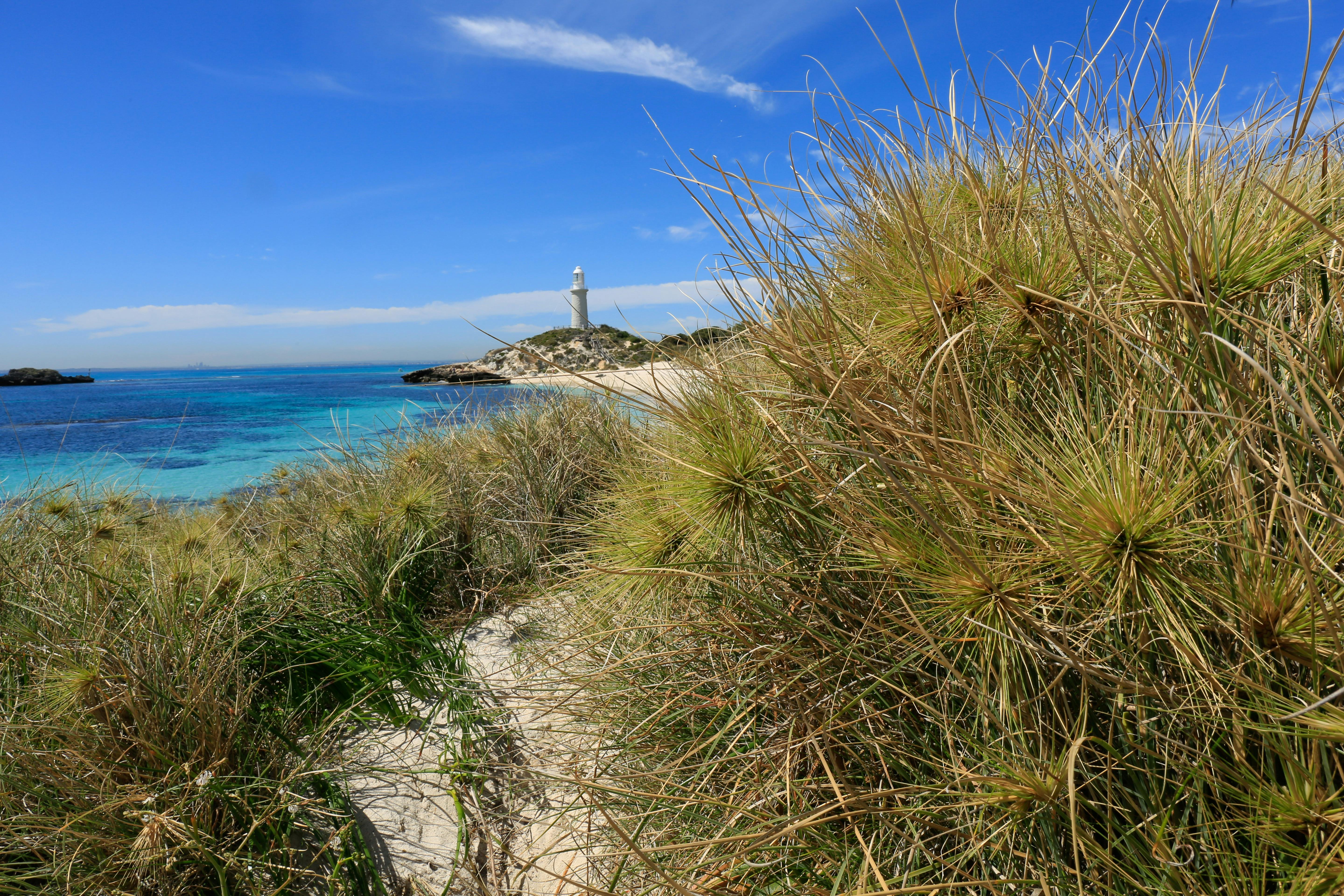 Path through the sand dunes towards Bathurst Lighthouse and Pinky's Beach.