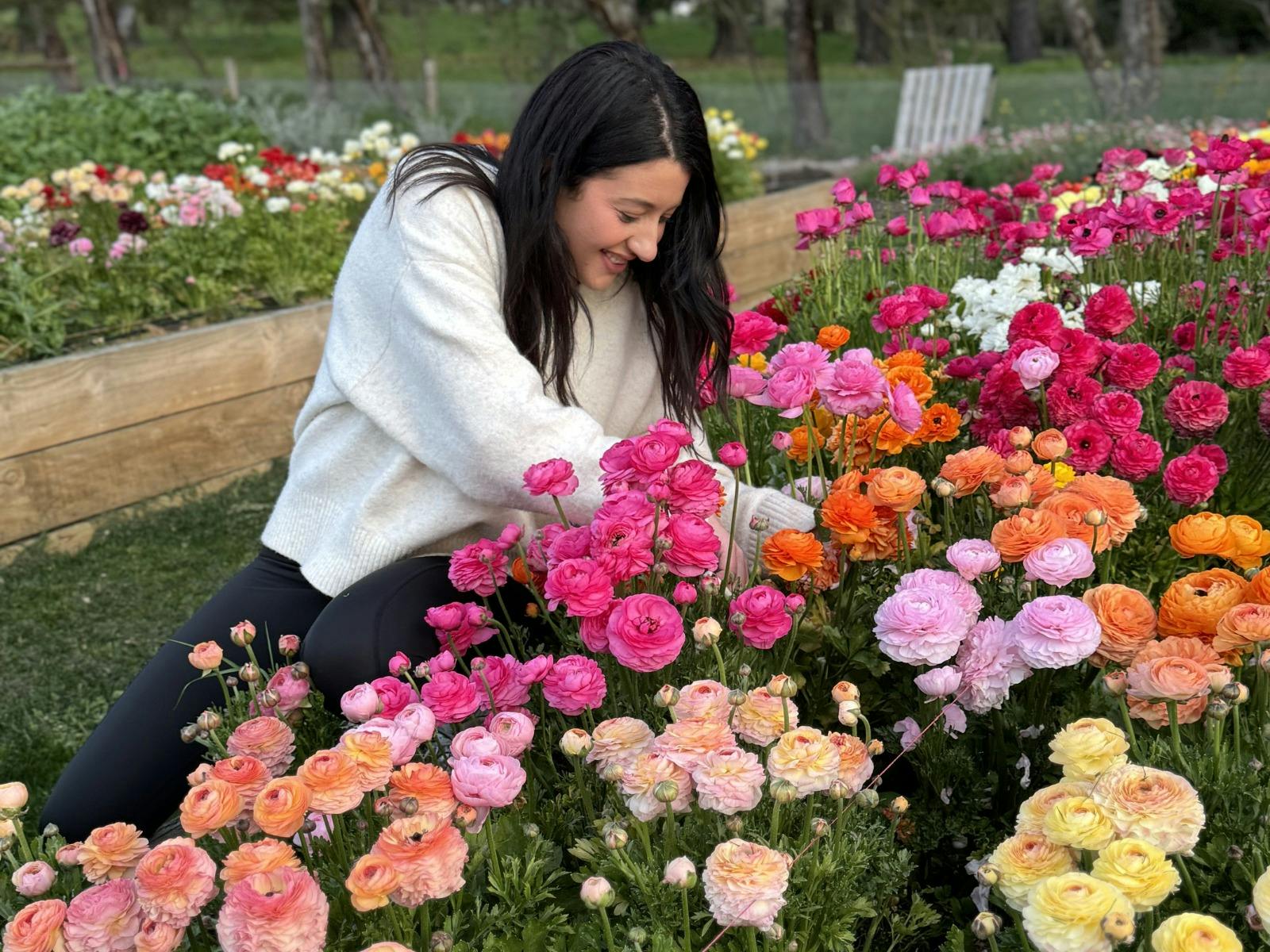 A vibrant and joyful moment captured at Hahndorf Flower Farm