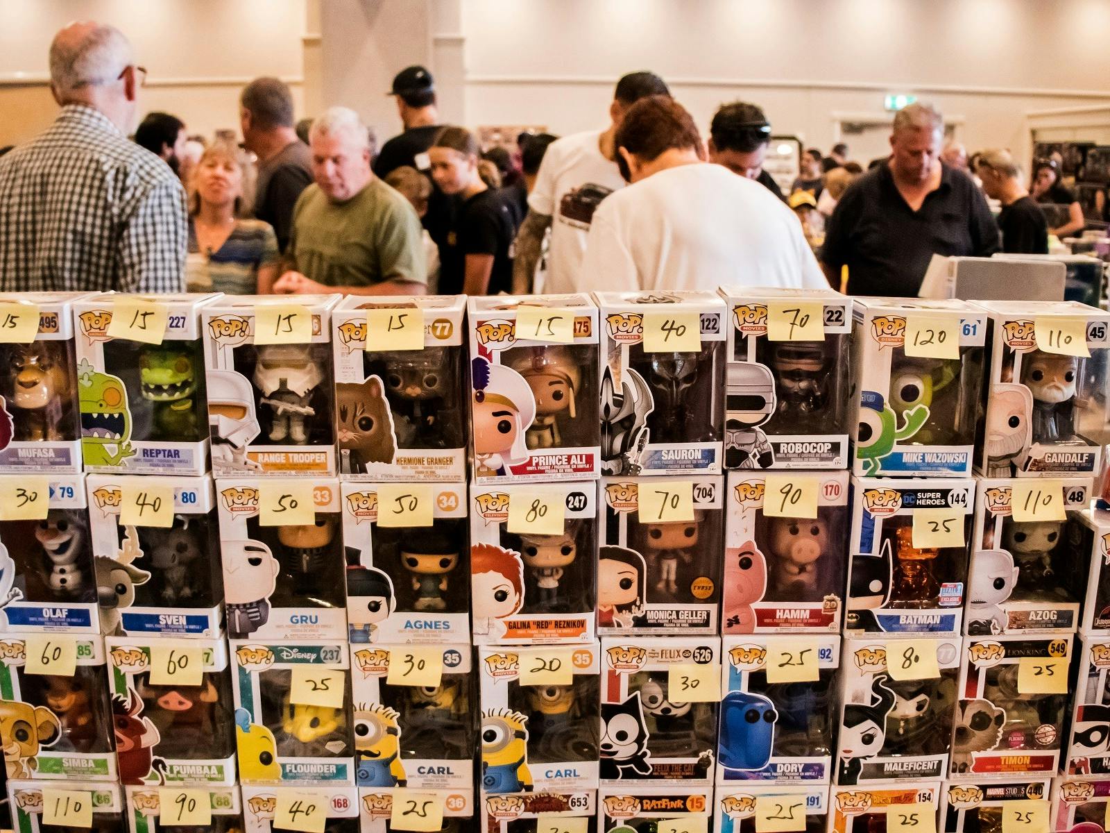 Funko Pop toys stacked up on display