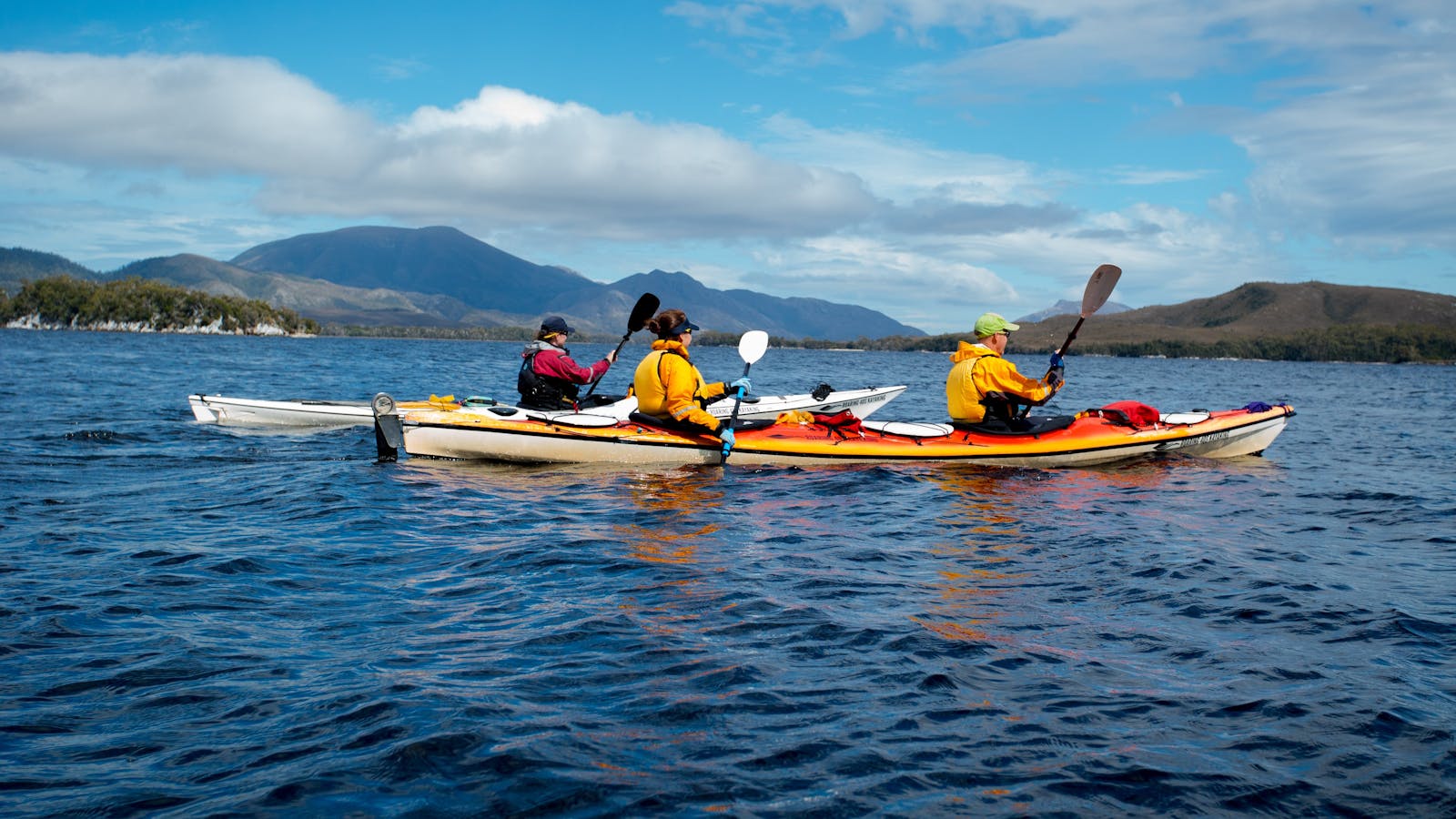 Kayaking on Bathurst Harbour in Southwest Tasmania