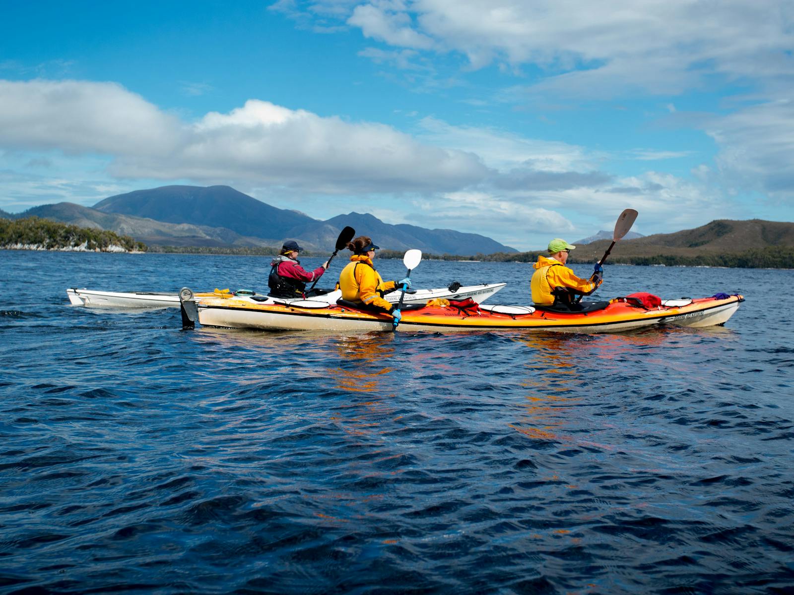 Kayaking on Bathurst Harbour in Southwest Tasmania