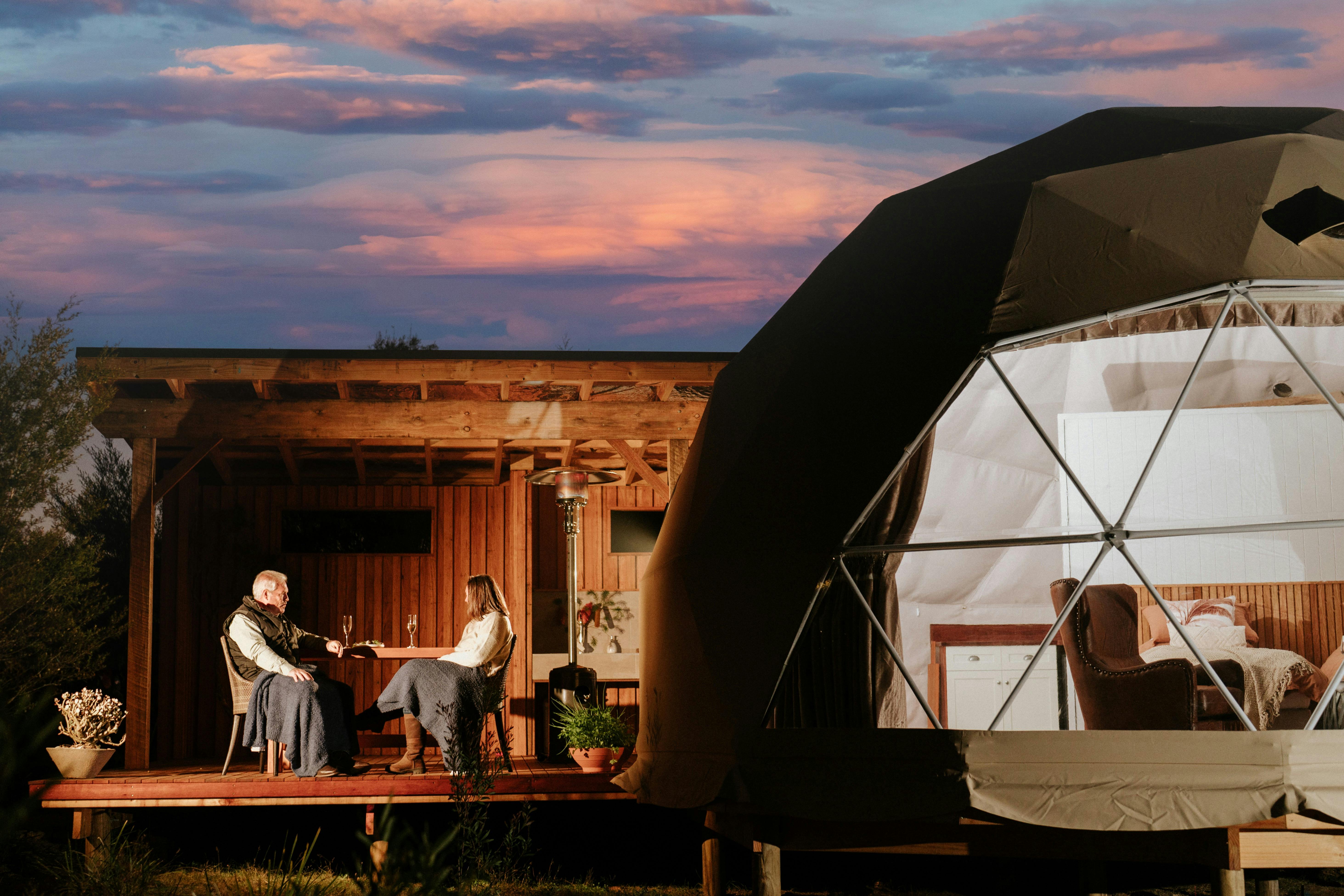 Outdoor covered dining area adjoins your dome with private outlook