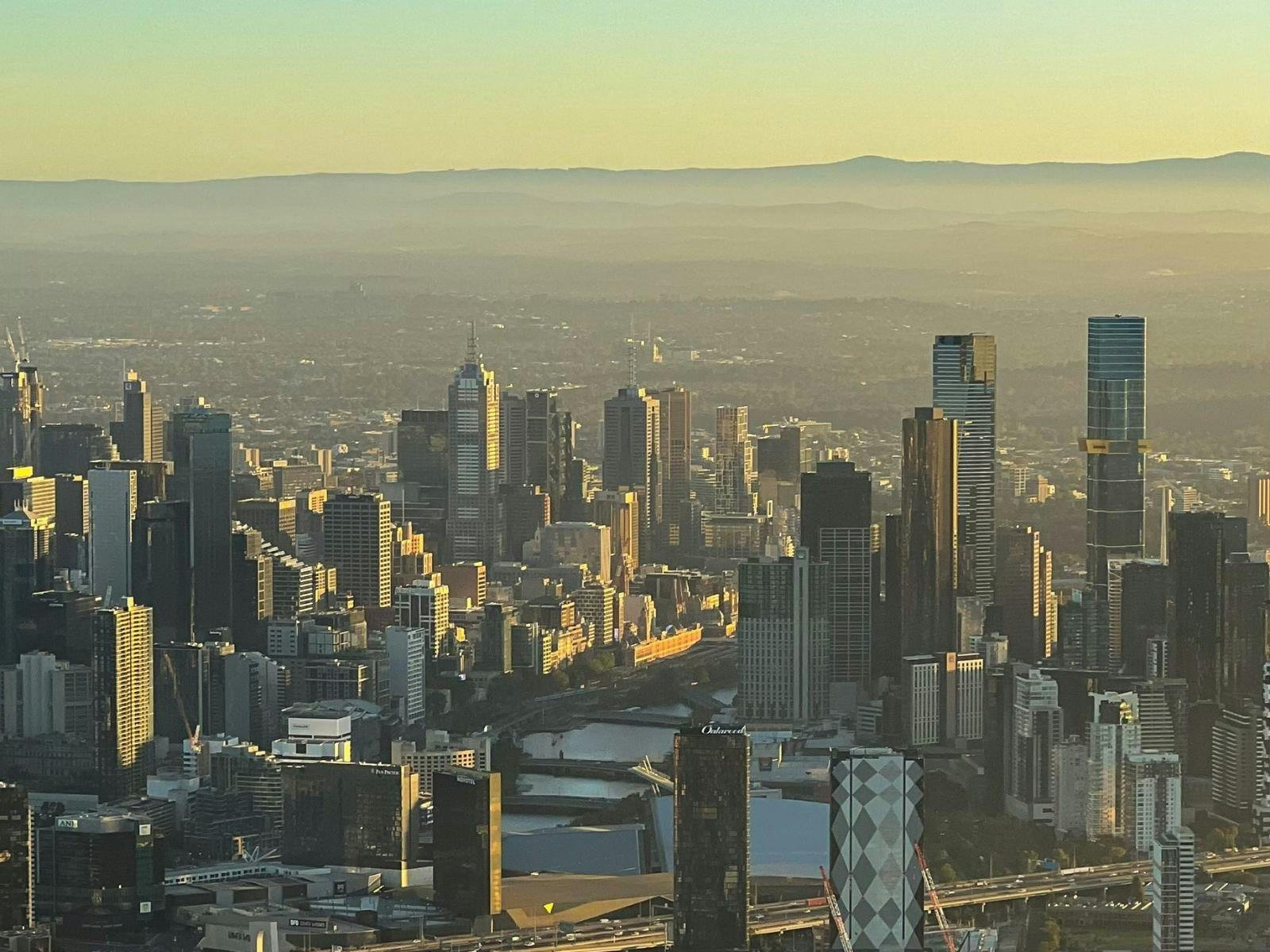 Sunrise views over Melbourne CBD during a helicopter ride by Rotor One