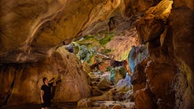 afternoon light coming into the belfry cave