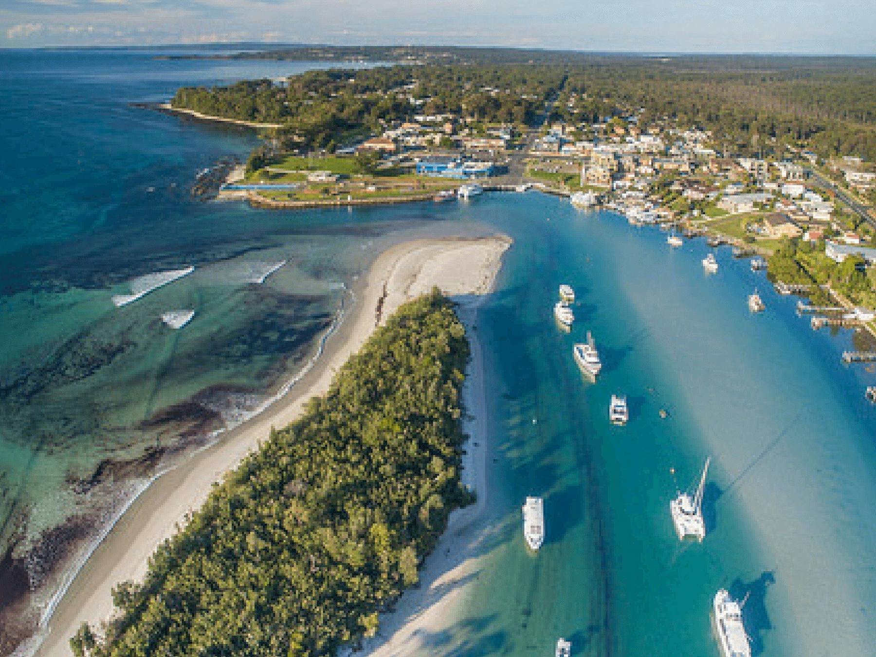 Aerial, coast, jervis bay, huskisson, currambene creek