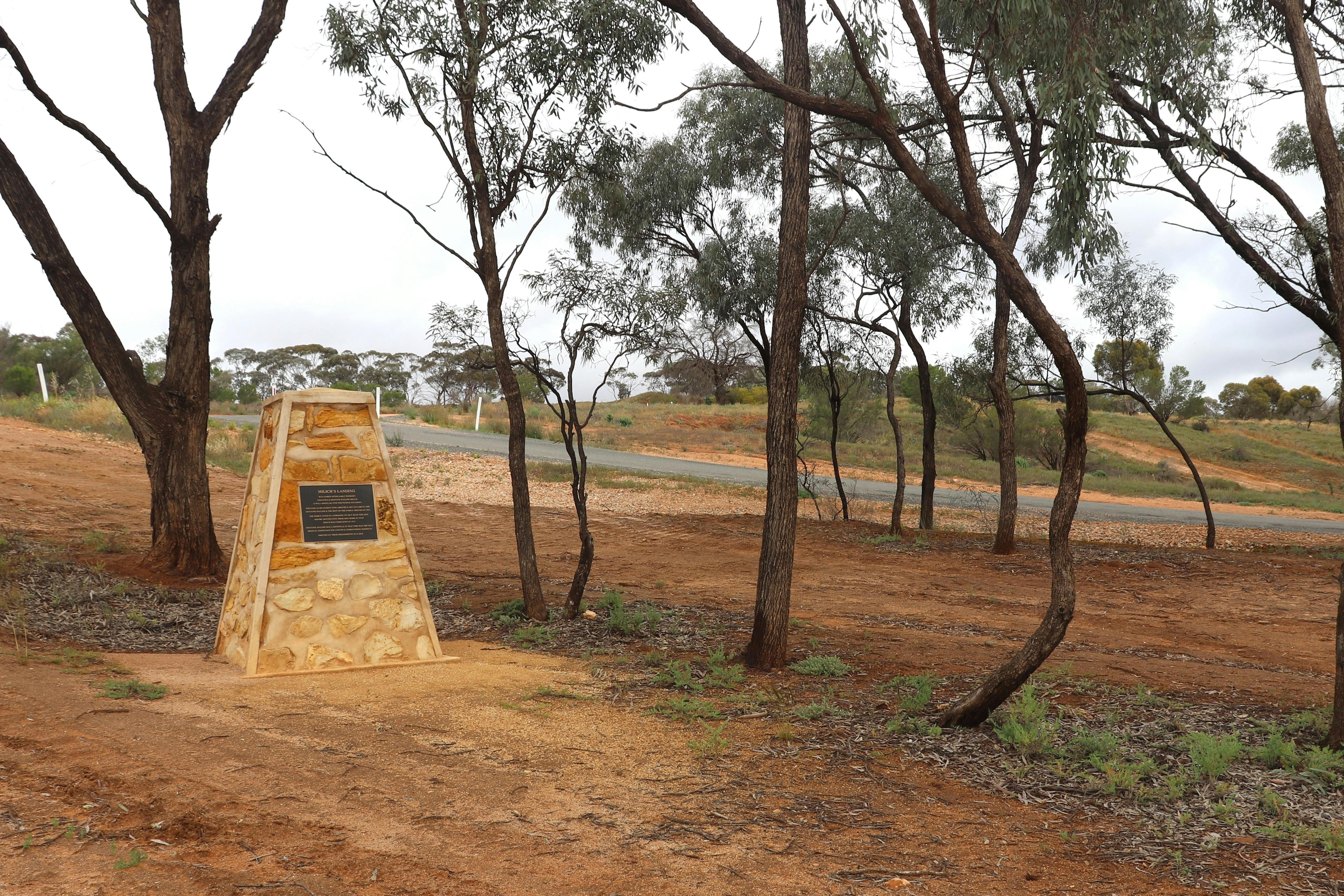 The stone cairn stands at the landing to honour Johannes and Ernstine Milich.