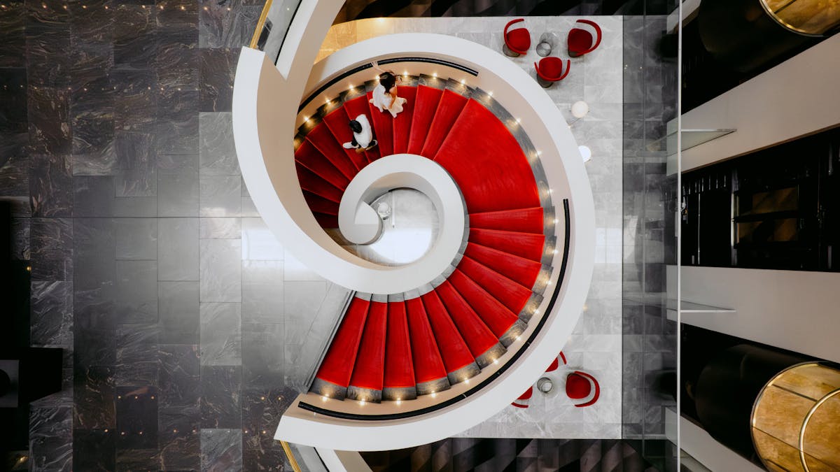 Grand staircase from lobby leading to Conference facilities