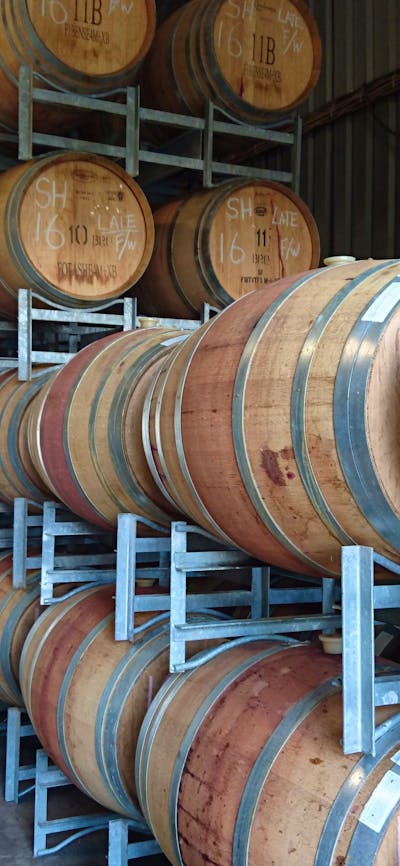 Red wine barrels in a shed
