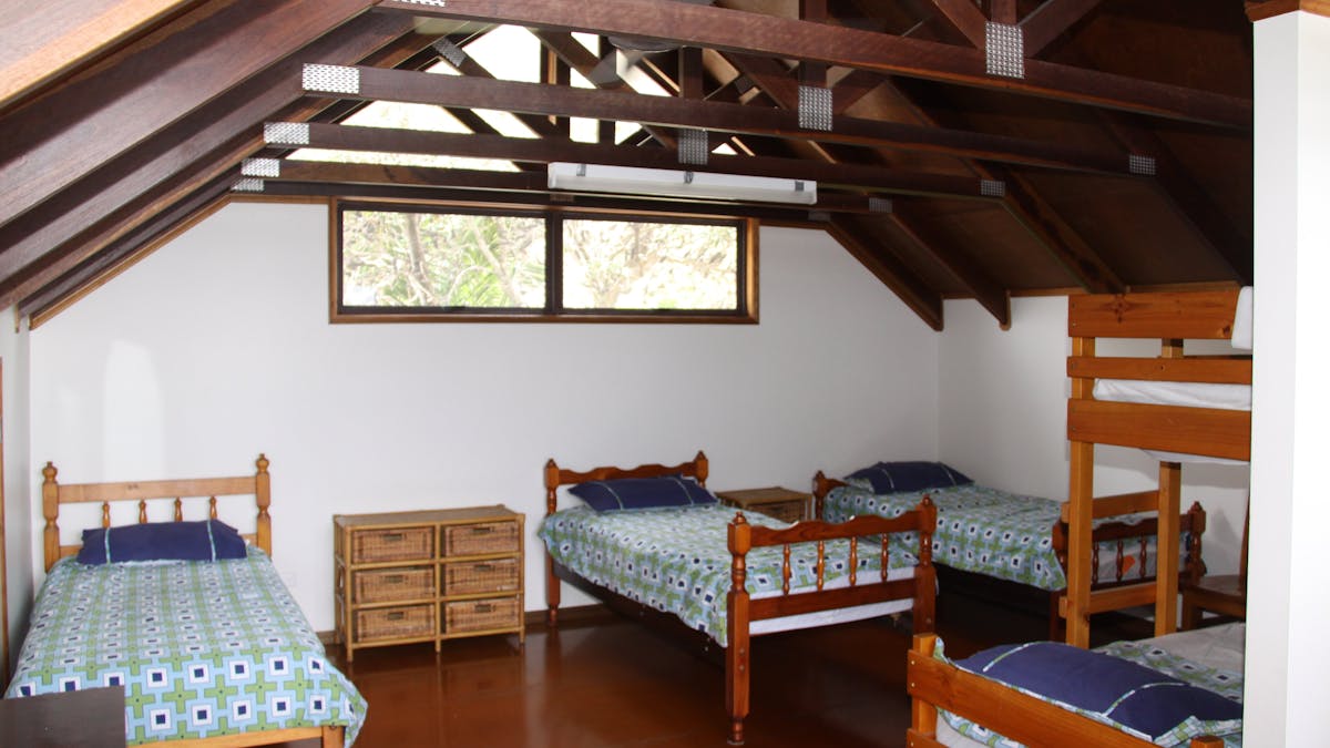 The loft with six single beds which ideal for for families