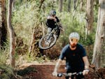 mountain bikers jumping