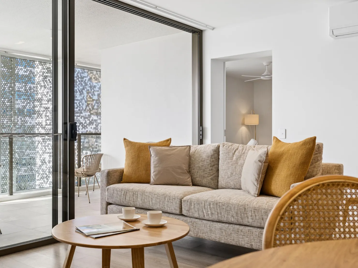 Comfortable living room with balcony access