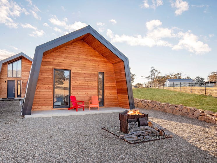 Rear of cabin with private firepit