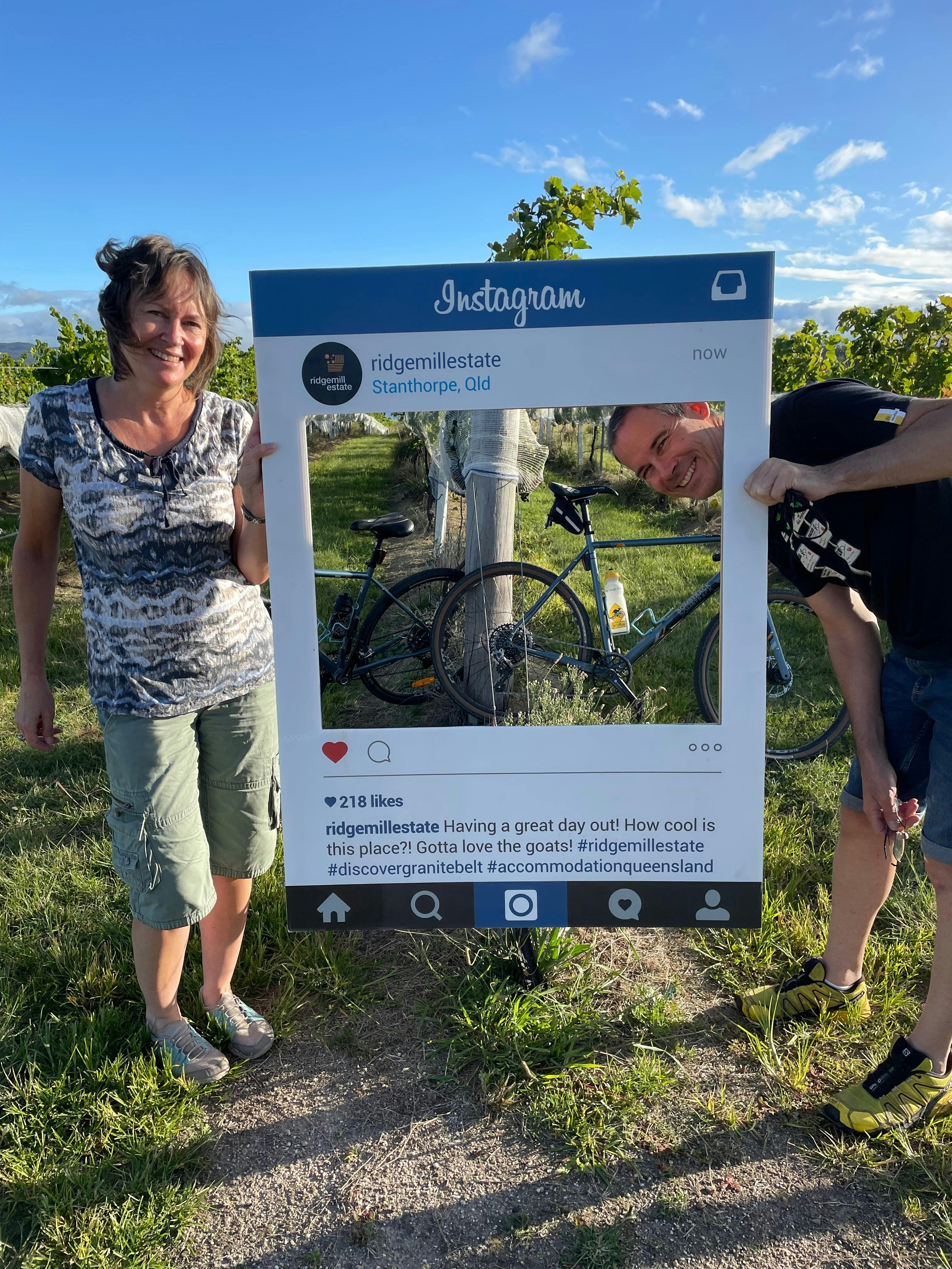 Instagram prop in the vines. Post ride fun. Live, Laugh, Ride … QLD Granite Belt Gravel Riding