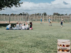 Kids running around and having fun on a lawn