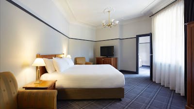 Hotel room with a bed