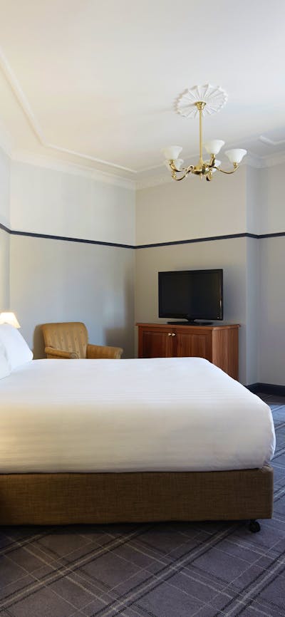 Hotel room with a bed