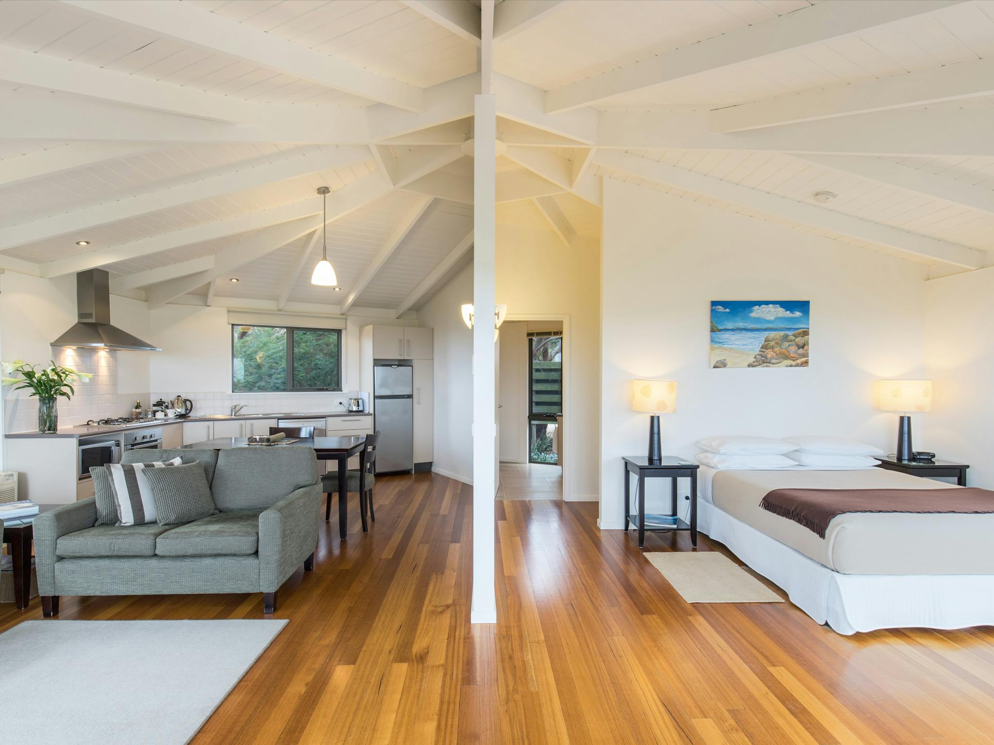 Lounge on the left and bed on the right