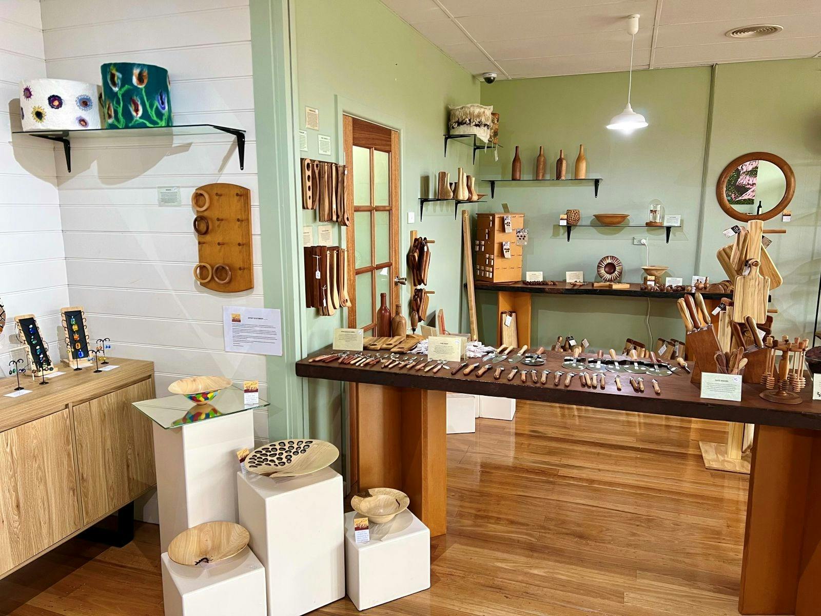 The handcrafted wooden giftware at Wood We Create, Walcha. Show casing the Unique Australian timbers