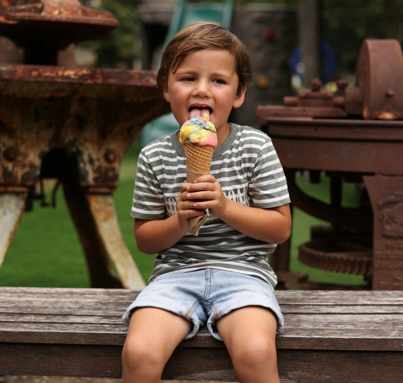 Boy eating ice-cream at the Old Butter Factory