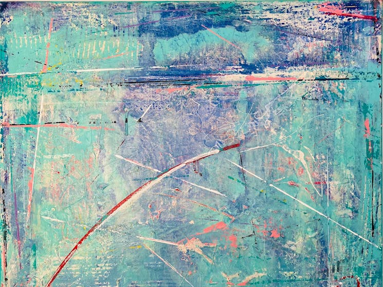 Judy Trick: Mataranka, 2024 Mixed-media on canvas. 92 cm x 84 cm.