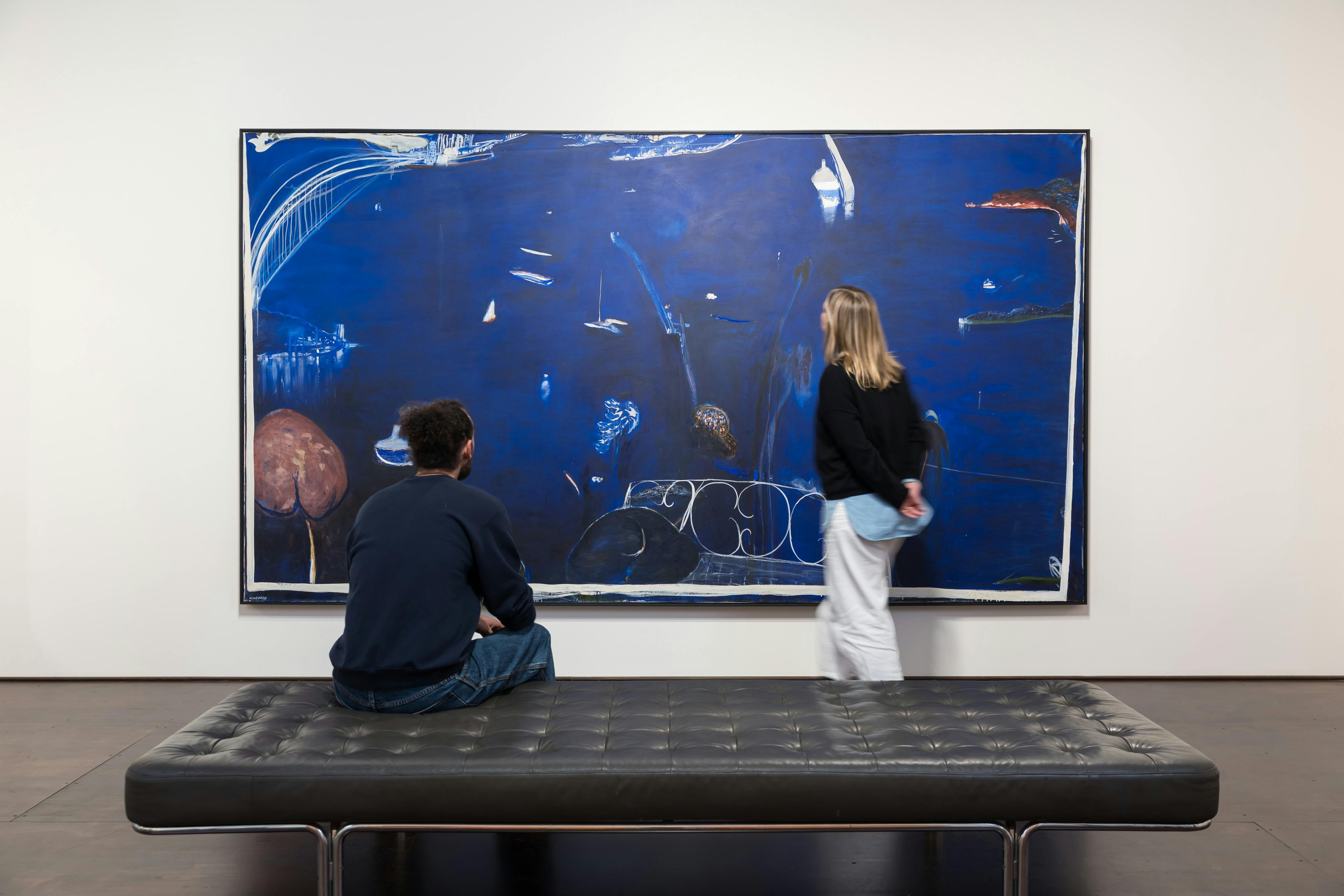 A couple perusing Brett Whiteley's work The Balcony 2 1975