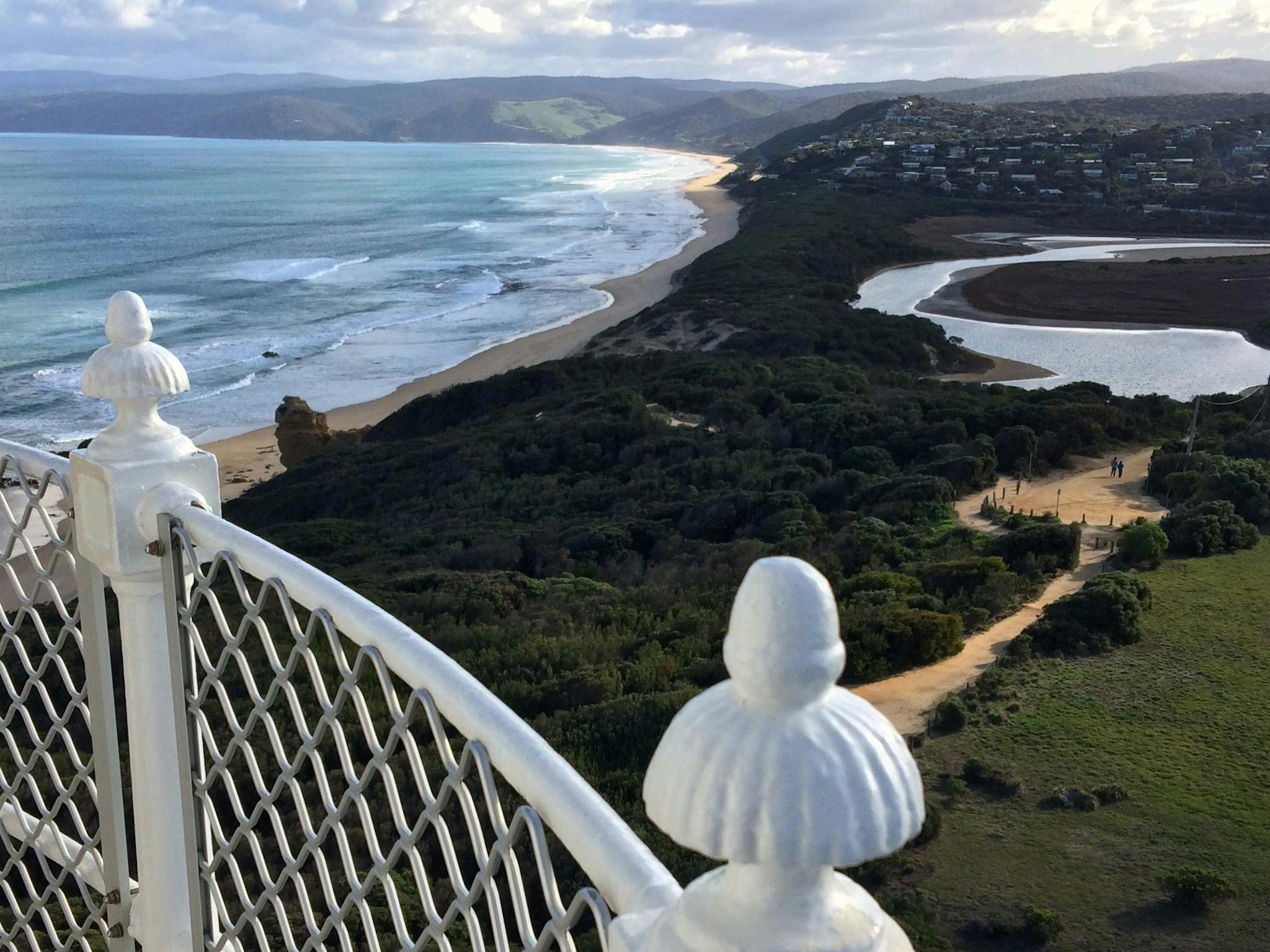 A view over the Fairhaven dune from the balcony of Split Point Lighthouse.