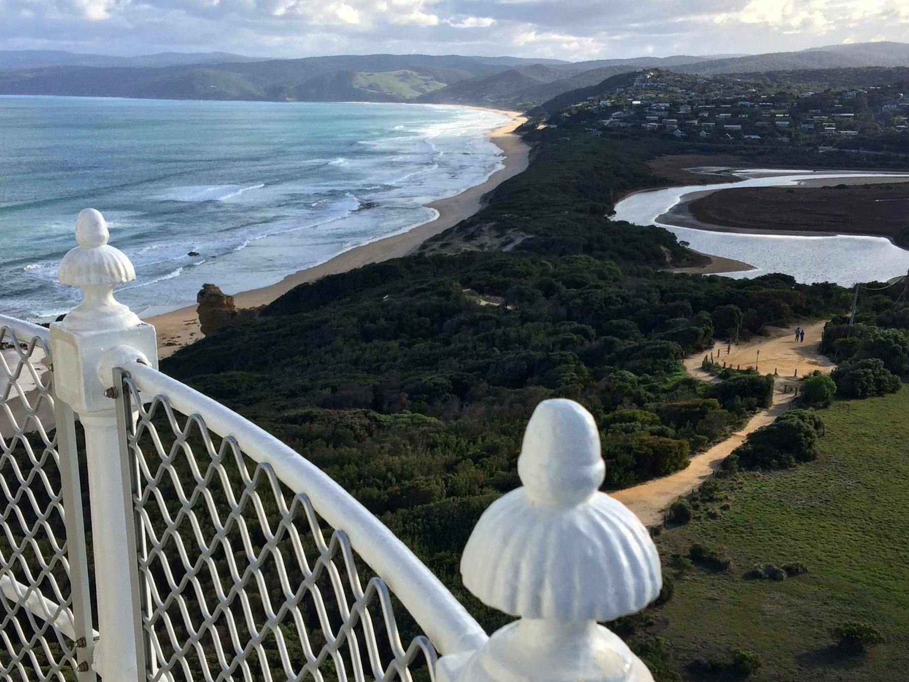 A view over the Fairhaven dune from the balcony of Split Point Lighthouse.