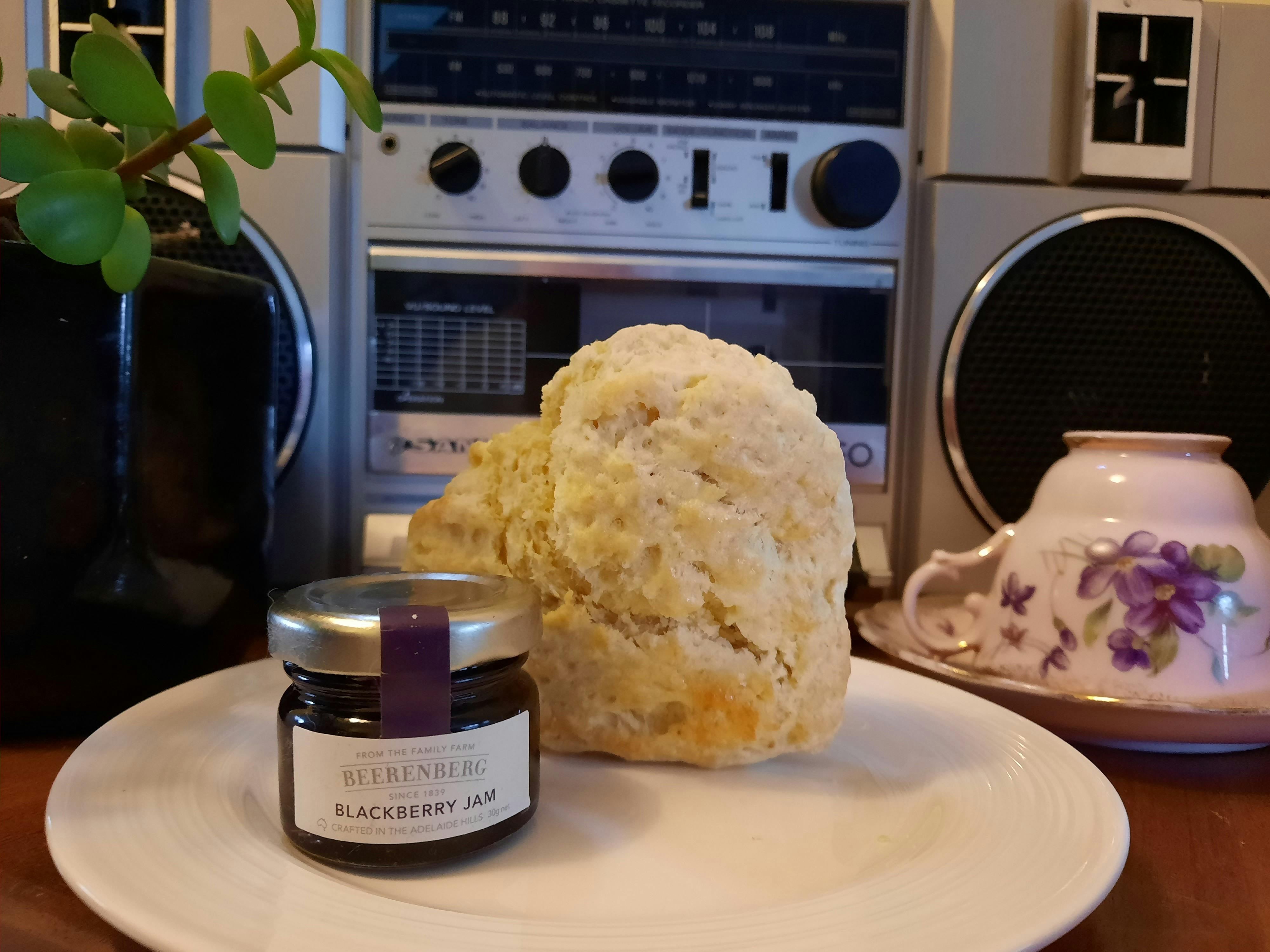 Scone with jar of Beerenberg jam
