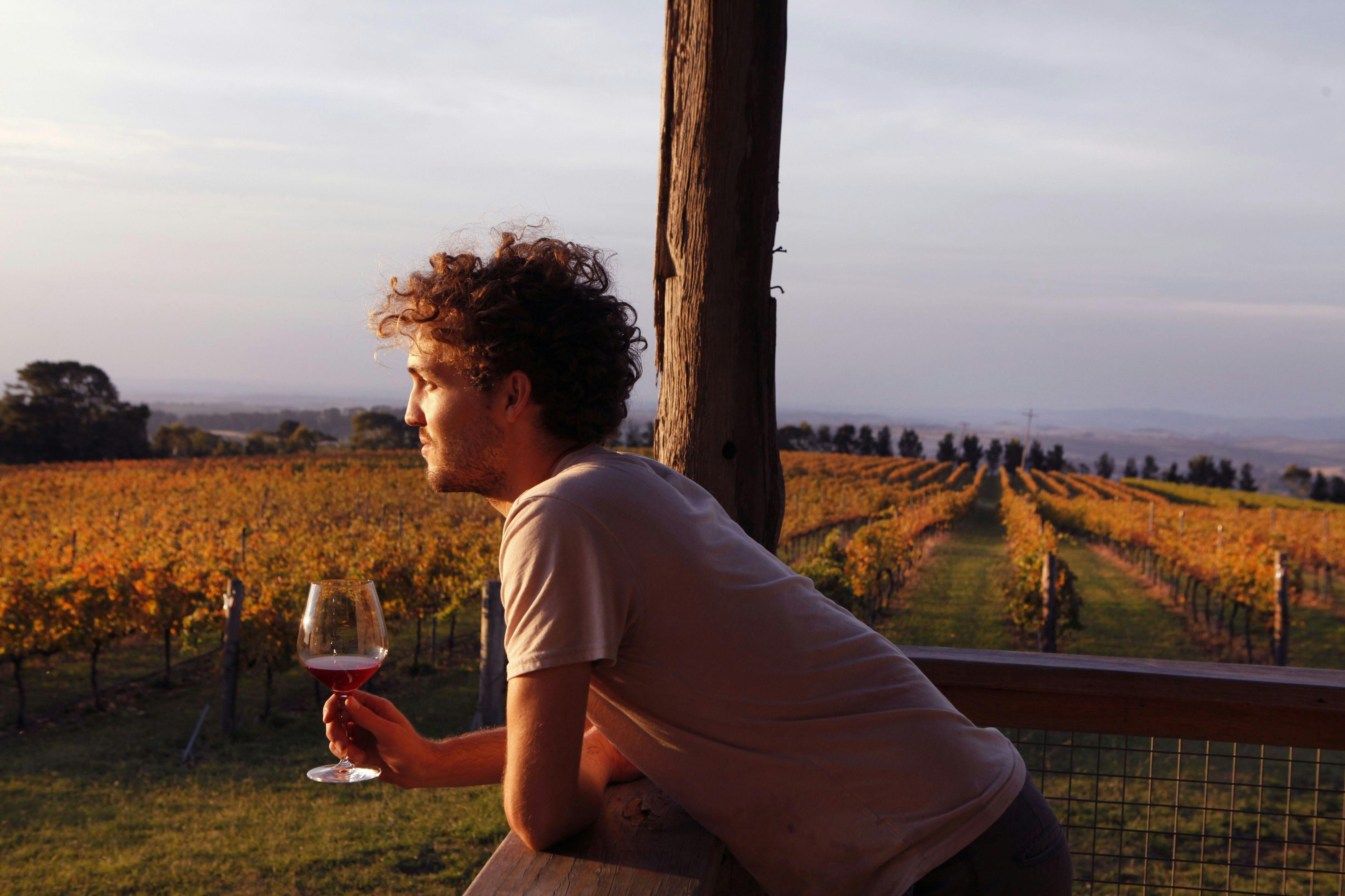 Man watching the sunset over De Salis Wines