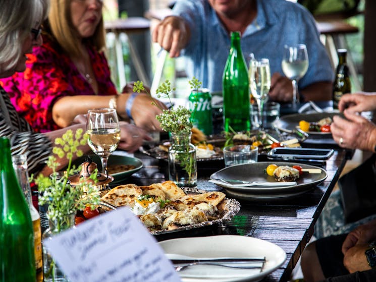 Shared feast at table