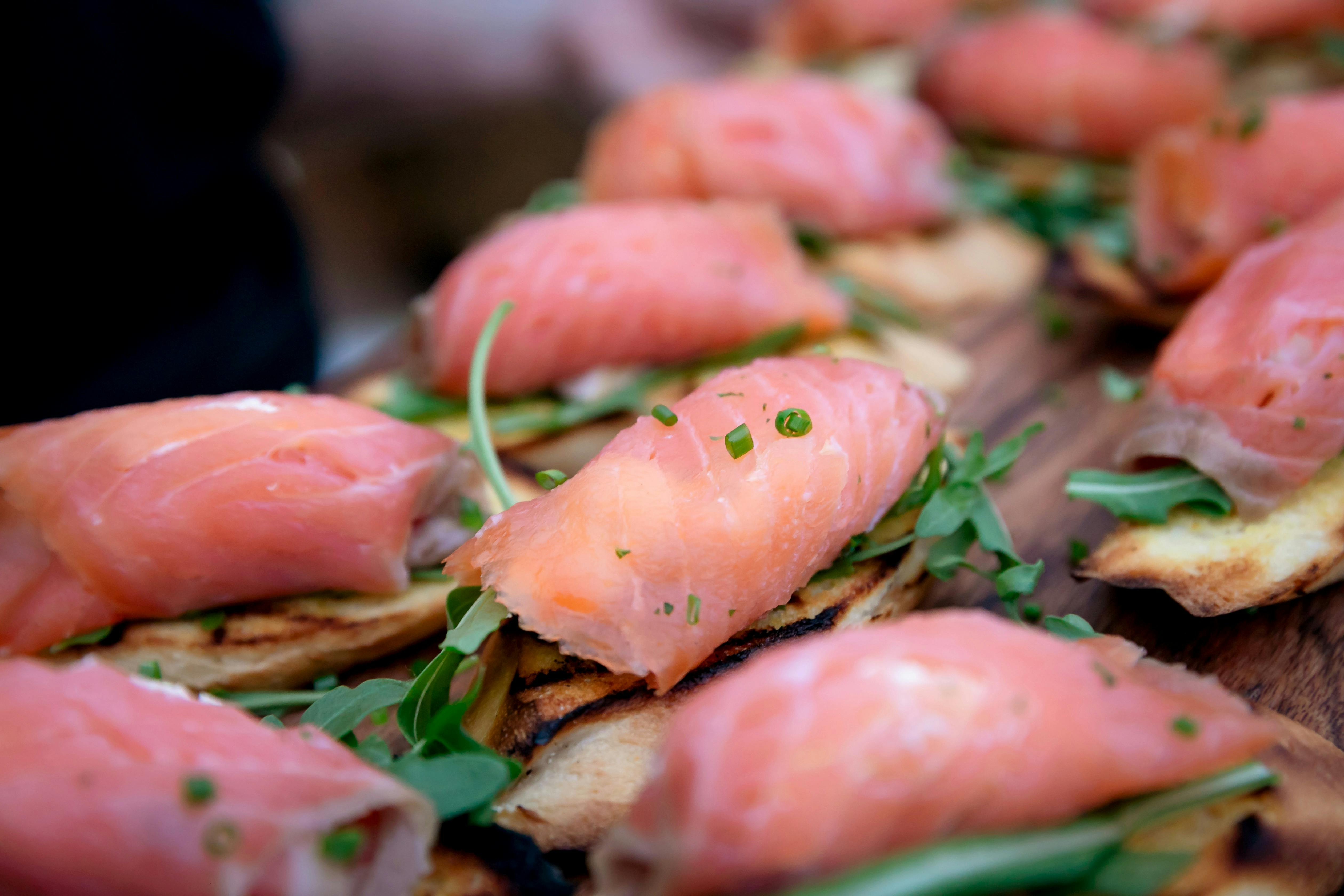 Salmon canapes served during a cocktail events