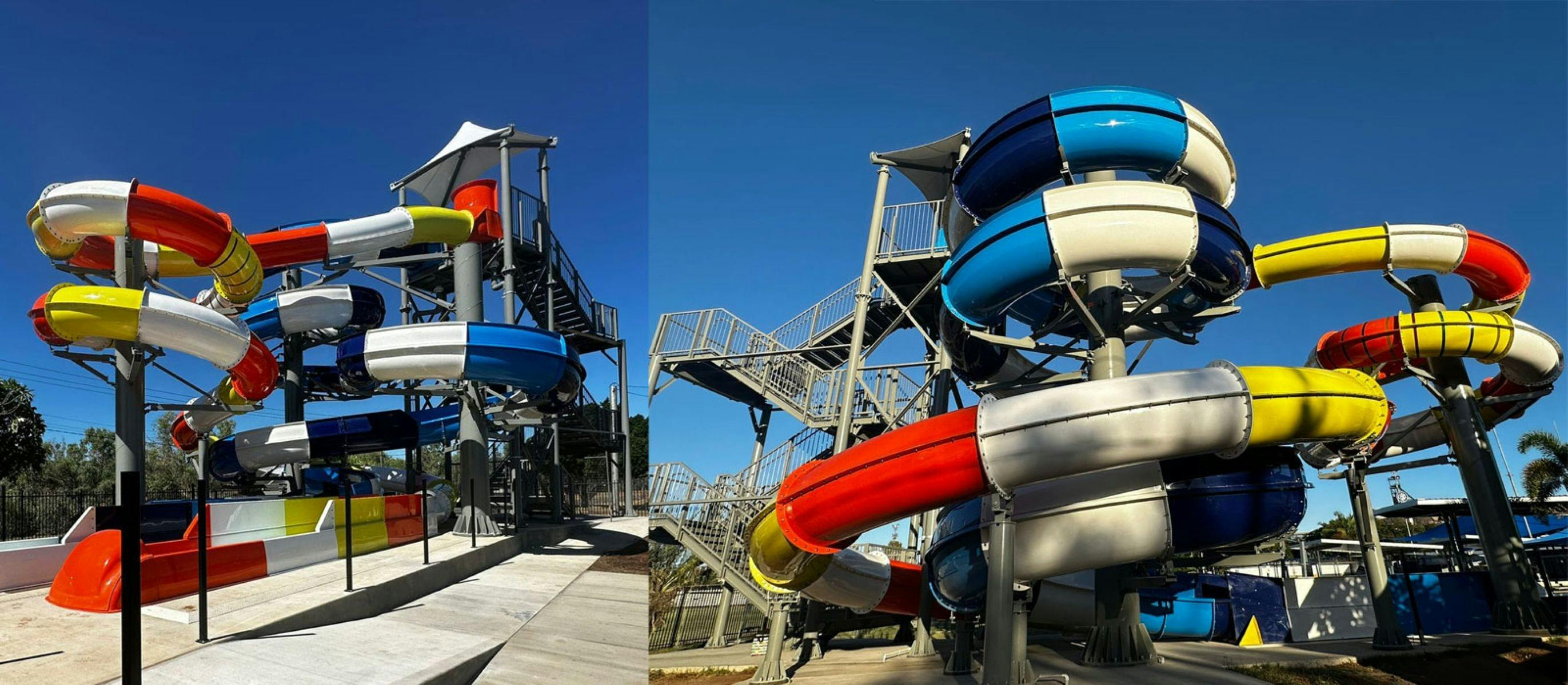 2 pictures of slides at Splashez