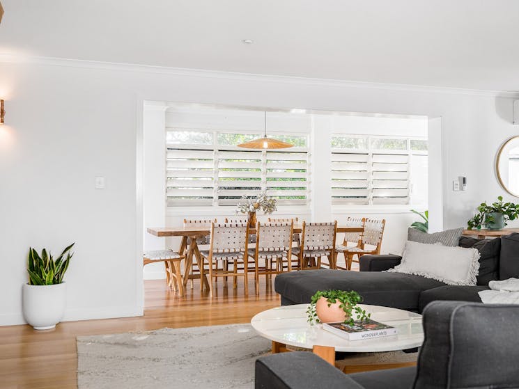 Shutters at Byron - Byron Bay - Living Room flow to Dining Area