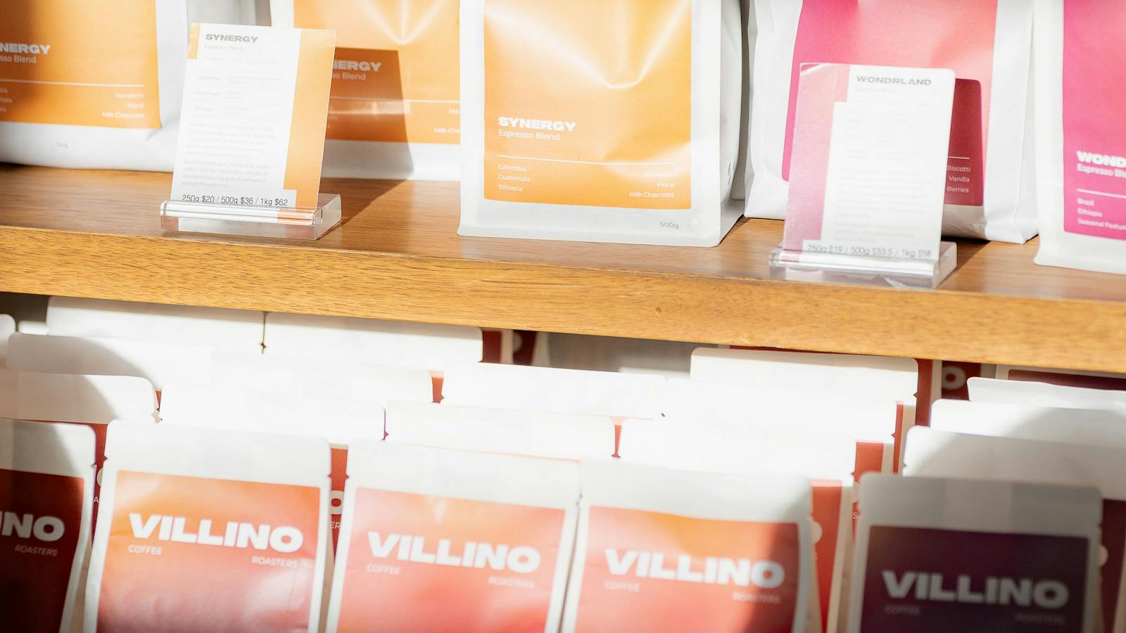 Our display shelves full of beans to take home