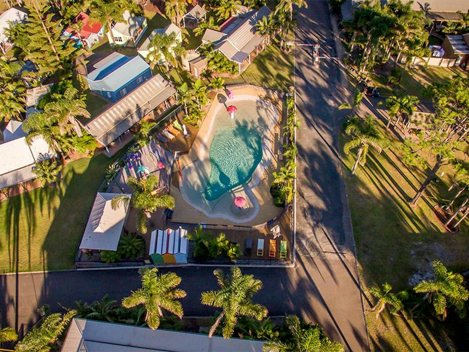 Wairo Beach Holiday Park aerial pool