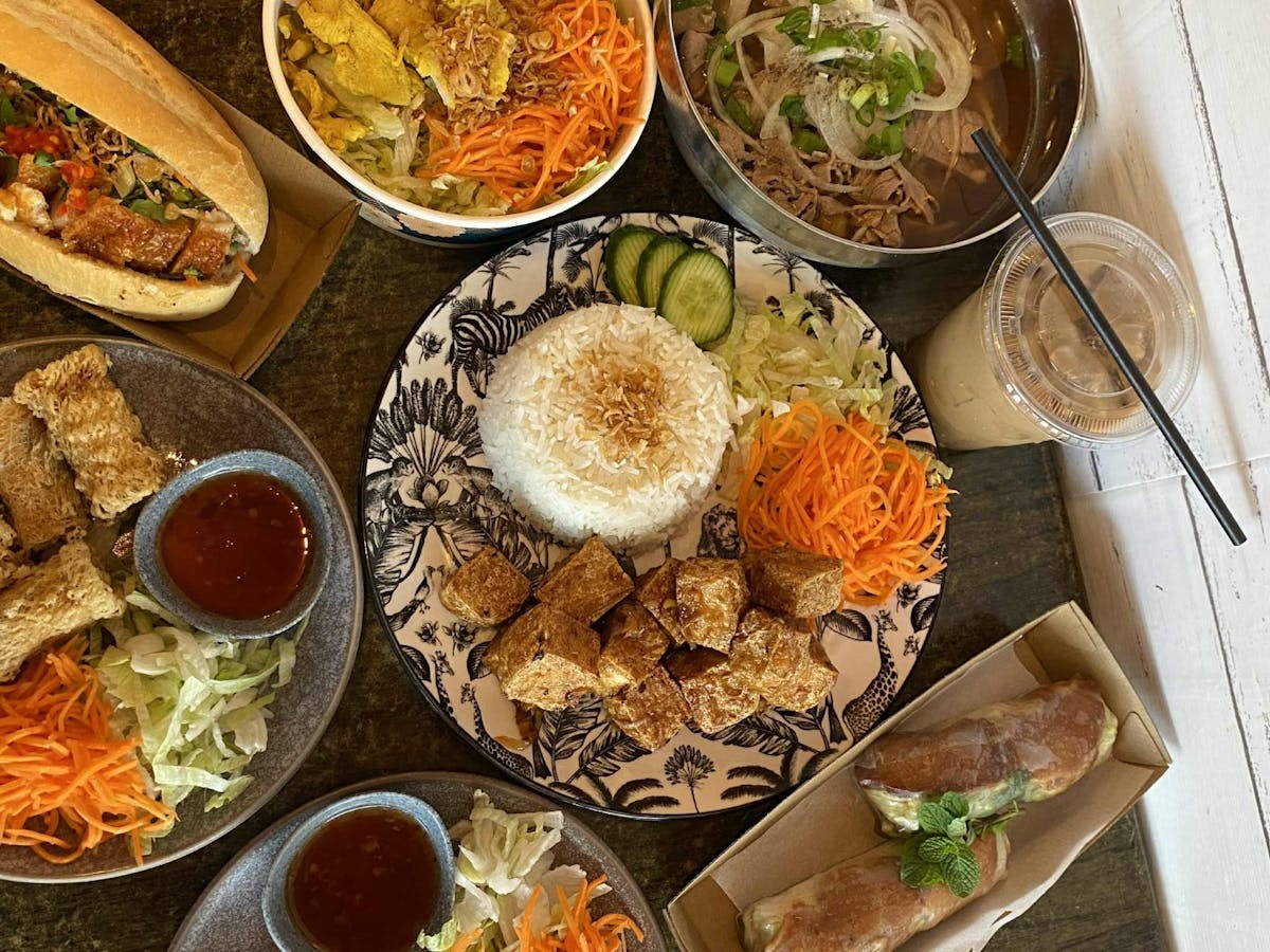 A table full of Vietnamese dishes