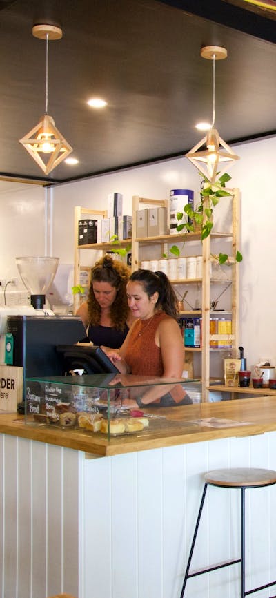 Trader & Co front counter and drinks, breakfast, lunch, all-day and kids menu display