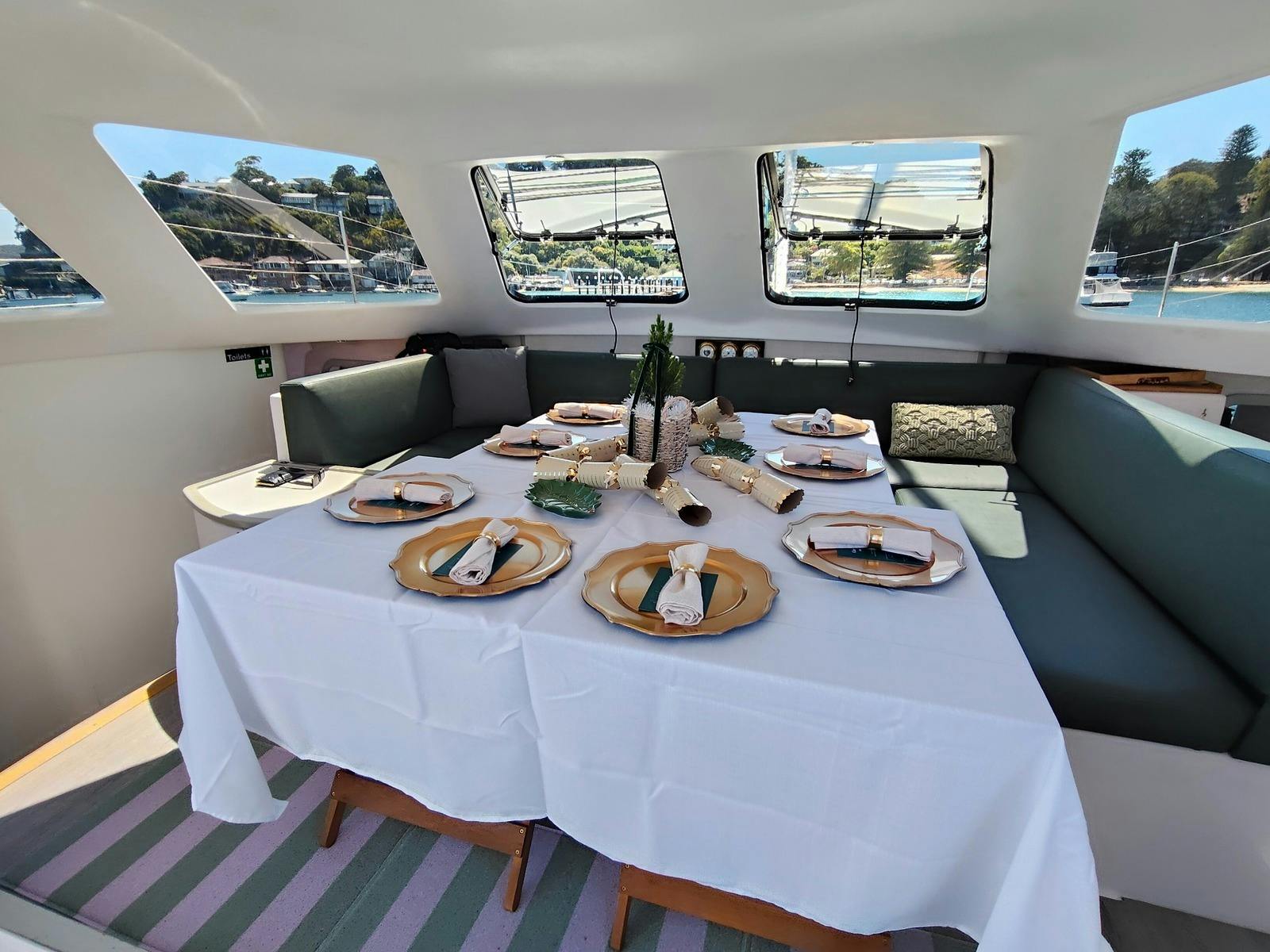 Saloon photo of a sailing catamaran in Broken Bay, NSW, Australia