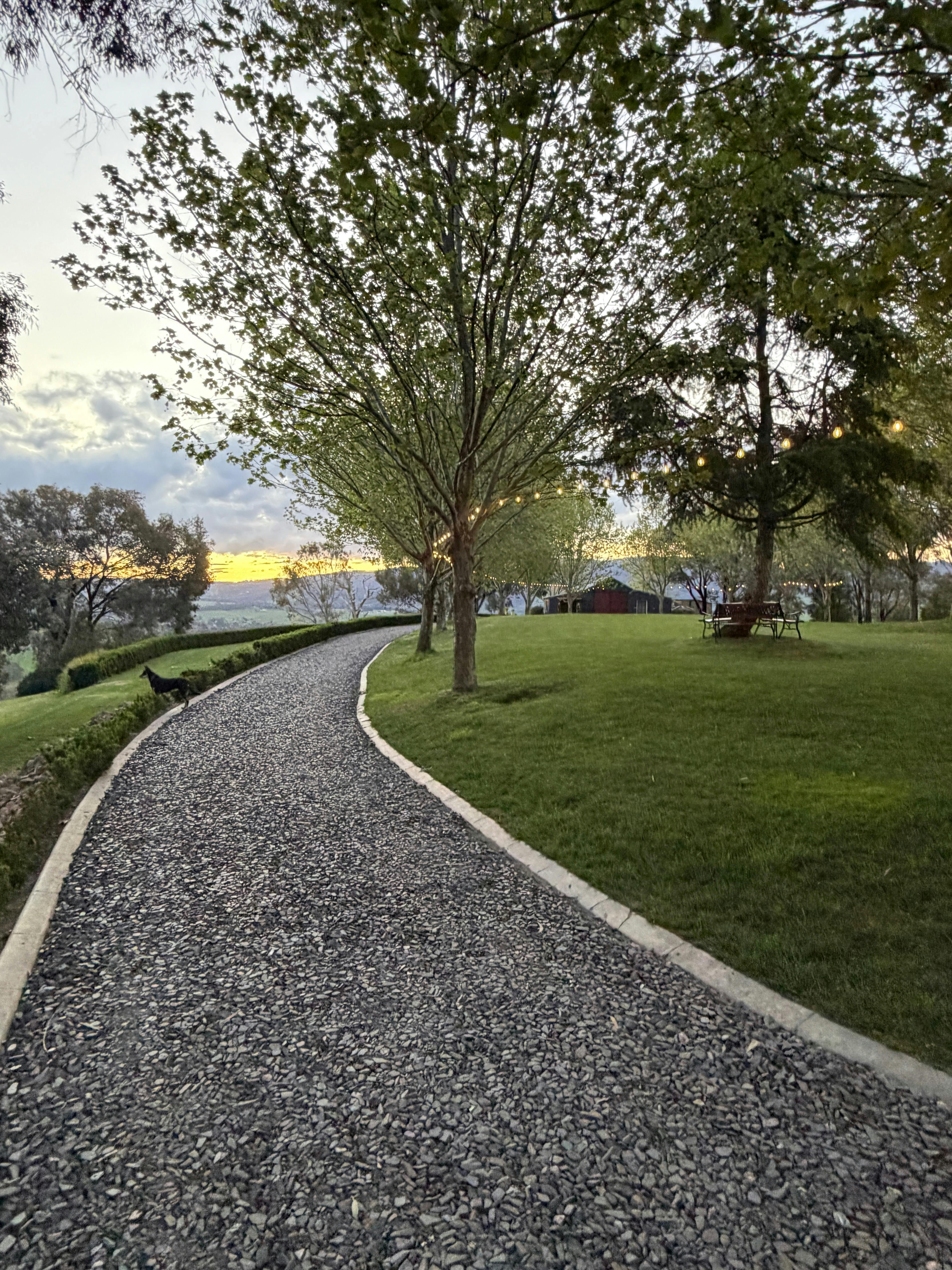 Main arena surrounded by paved bluestone roD