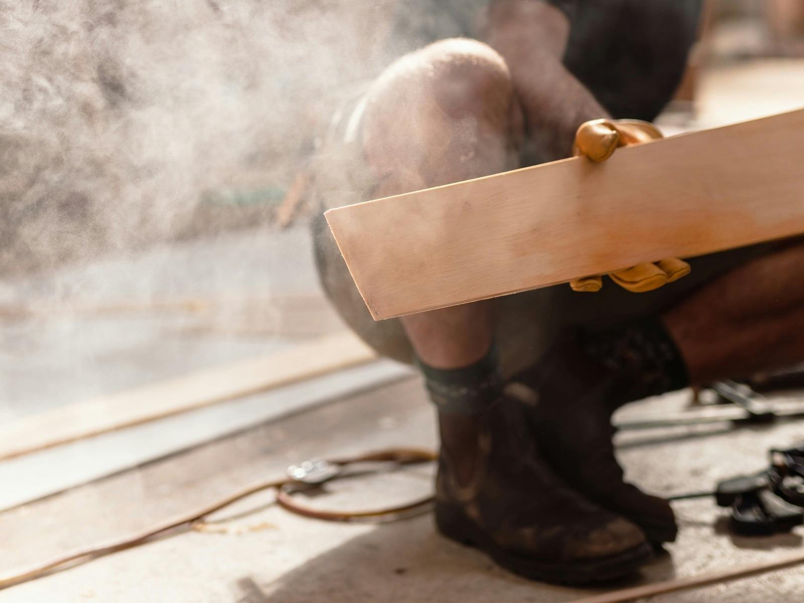 Boatbuilder bending planks while using steam.