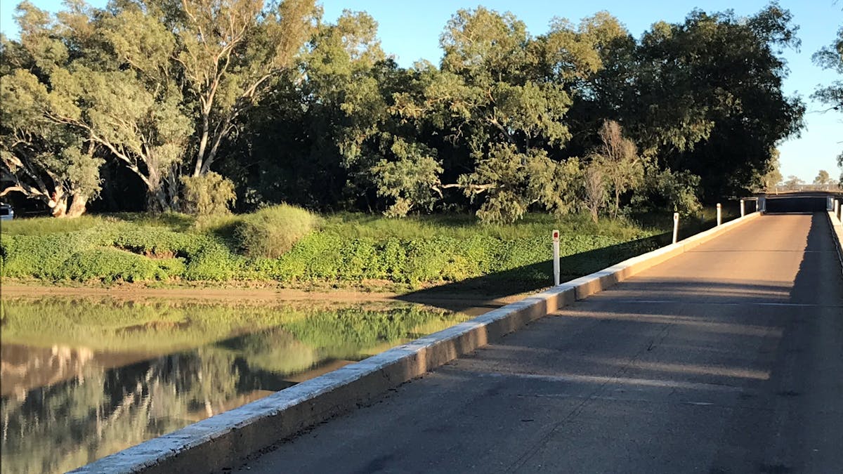 Cooper's Creek Bridge, completed in 1949, is east of the township of Windorah.