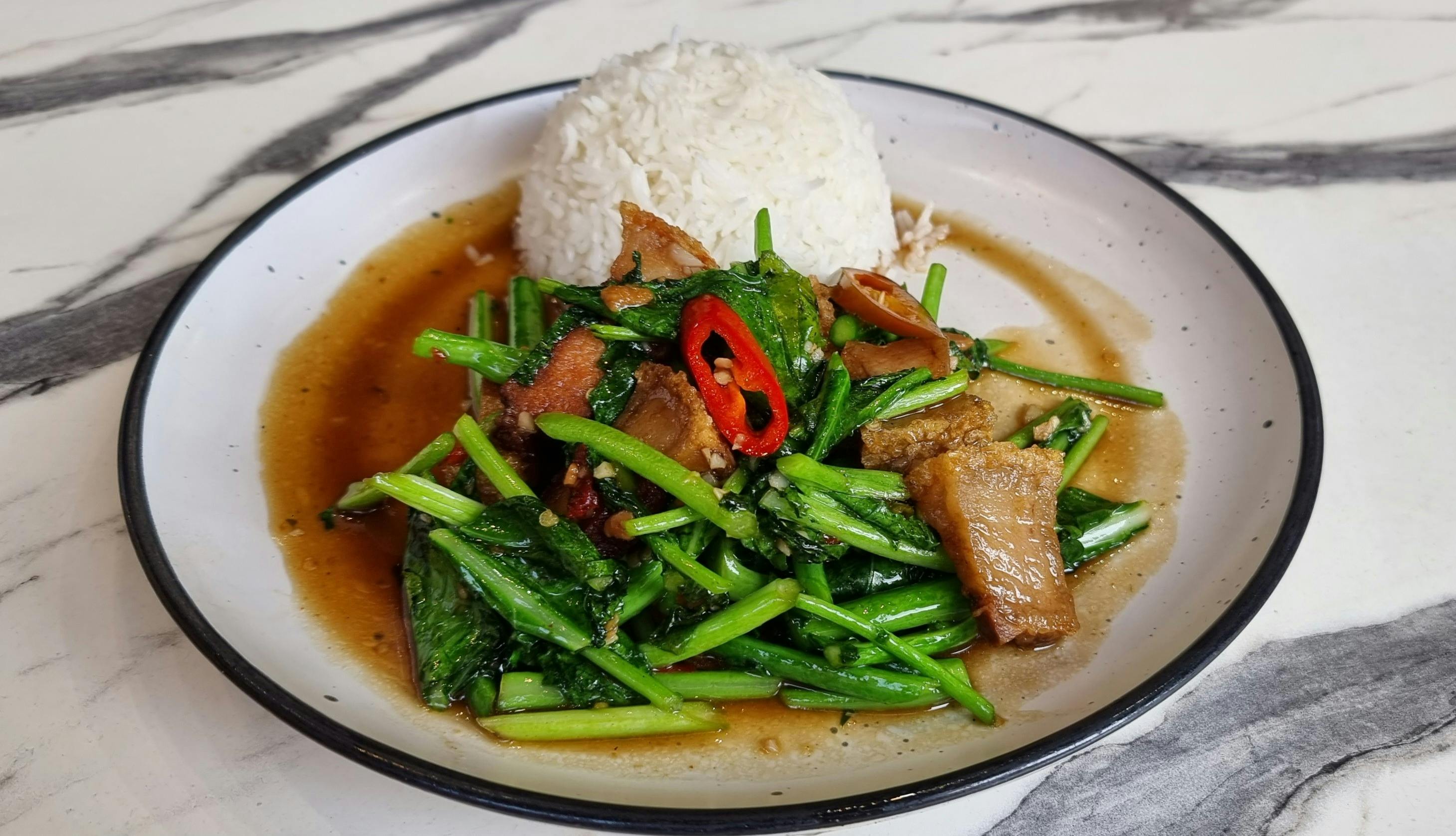 Pad Ka Na Moo Krob With Rice
