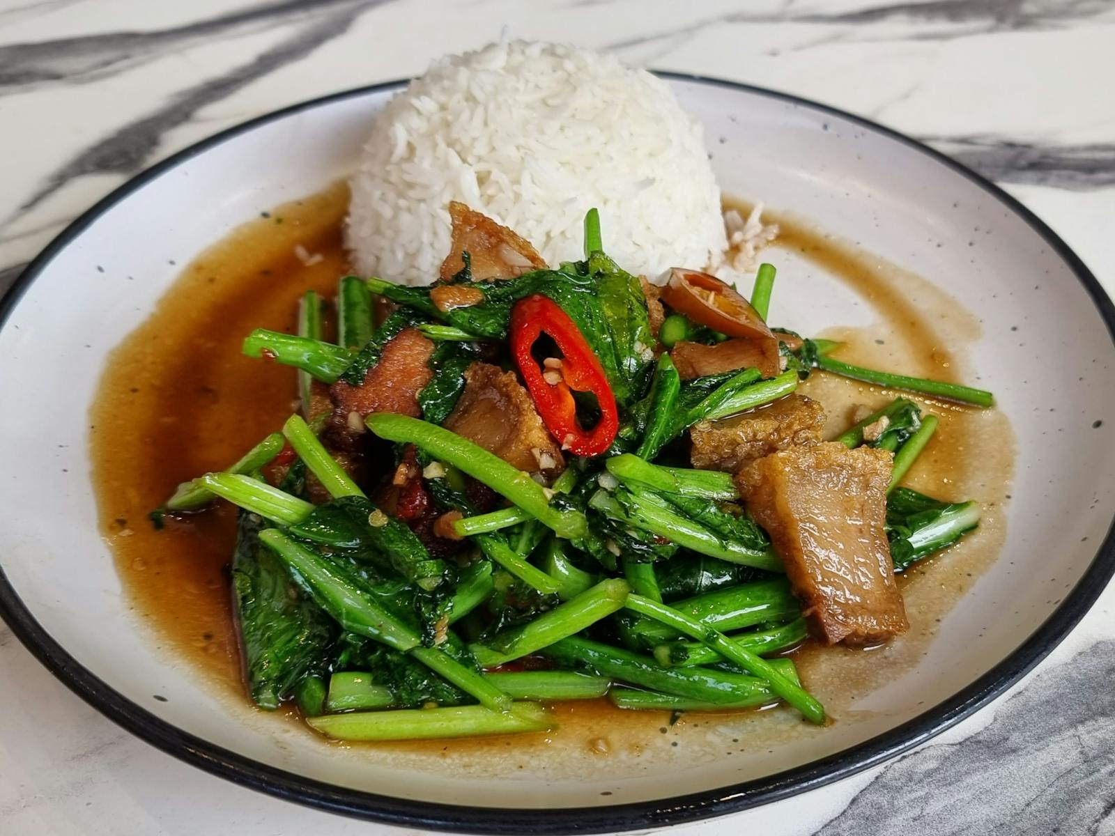 Pad Ka Na Moo Krob With Rice