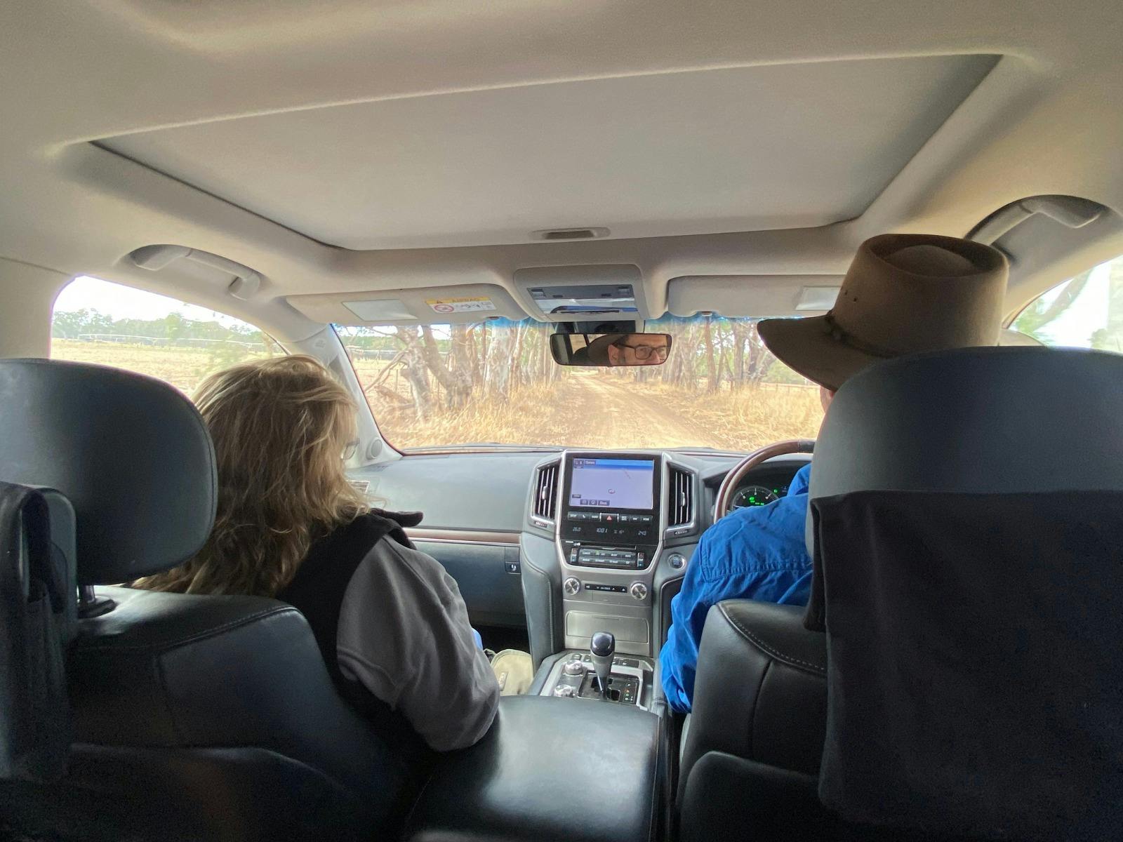 Driving around Warrawindi explaining to the guest about how we farm