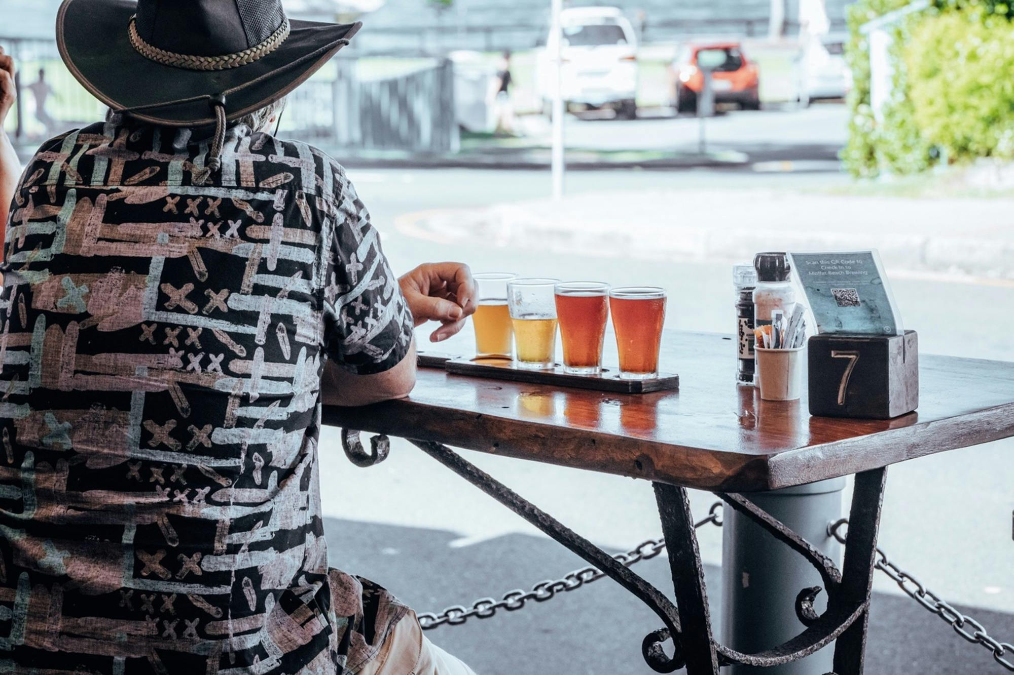 Just 50 metres from Moffat Beach, enjoy a tasting paddle of delicious beers.